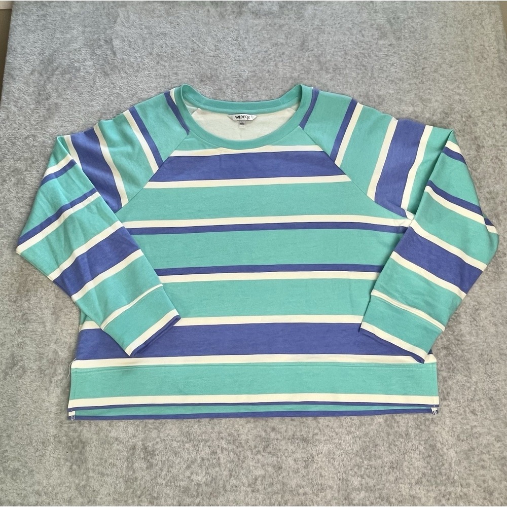 Wildfox NWT Womens Pullover Sweater Blue Striped Sz Lg Cozy Colorful Lounge